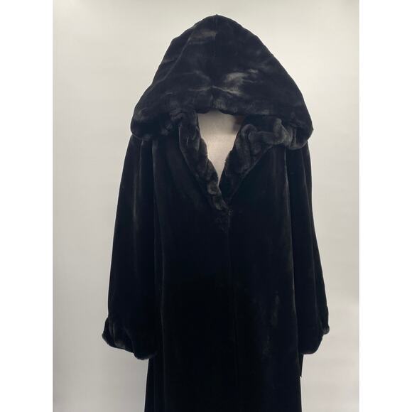 Vintage Y2k Gallery Faux Fur Coat Hooded Hook Front Pockets Black Plus Womens 3X - Picture 3 of 13